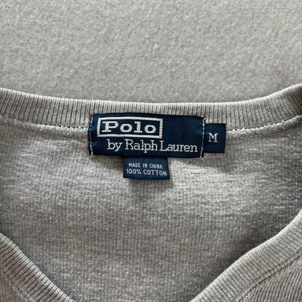 Polo Ralph Lauren Mens V-Neck Sweater Gray Cotton Ribbed Knit Pony Logo Size M - Picture 4 of 8